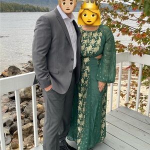 ASOS Design Green and Gold Long Sleeve Backless Maxi Dress